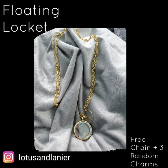 Floating Locket w/Chain Plus 3 Random Charms - Picture 1 of 3